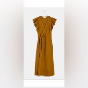 Madewell Linen-Blend Ruffle-Sleeve Wrap Midi Dress